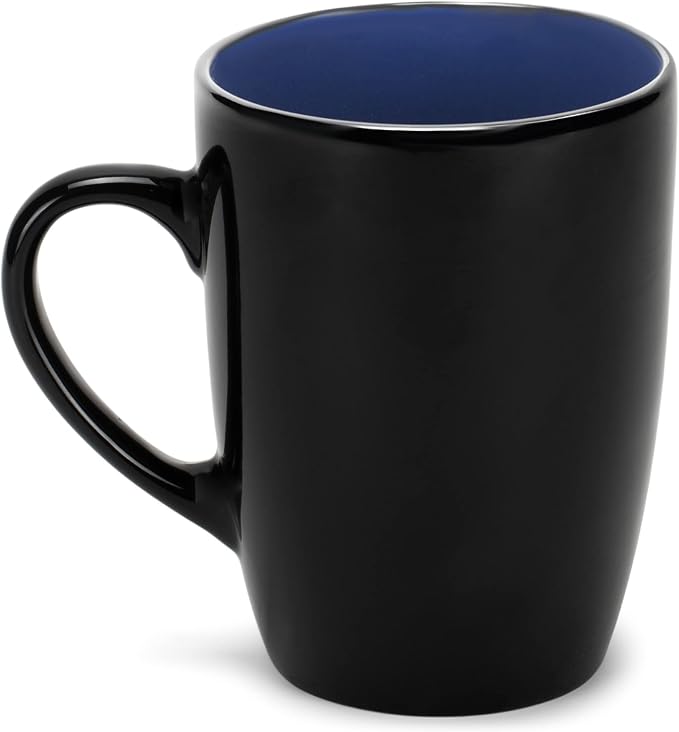 Elanze Designs Color Pop Blue Black Exterior 16 ounce Glossy Ceramic Mugs Matching Set of 4