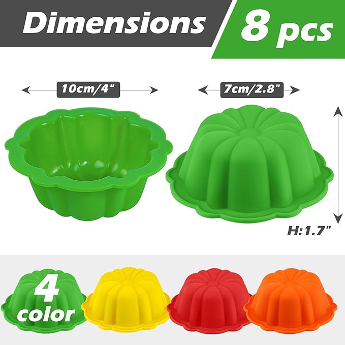 Webake 4 Inch Silicone Mini Cake Pan Set of 8, Nonstick BPA Free Fluted Tube Cake Pans for Baking, Muffins, Cupcakes