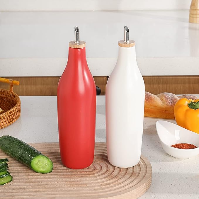 Sweejar Matte Ceramic Olive Oil Dispenser Bottle with Spout, 17 Oz Oil Dispenser for Kitchen Counter, Opaque Oil Cruet for EVOO, Vinegar, Avocado Oil Container for Cooking, Pack of 1 (White)