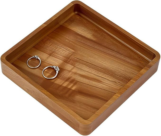 MAYJOYDIY Acacia Wood Square Serving Tray, Square Wood Serving Platter for Display Collectible Ring Jewelry Earring Necklace Trinkets Decorative Organizer 5.9" x 5.9"