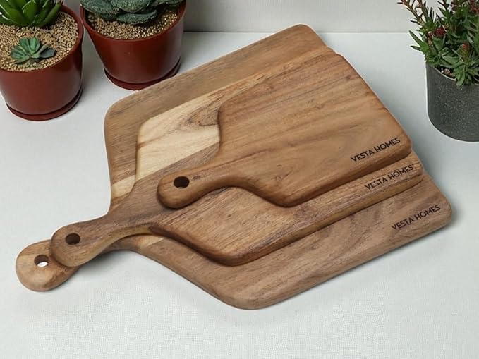 Vesta Homes Cutting Boards for Kitchen, Large Wood Chopping Board Set of 3 | Acacia Charcuterie Board, Cheese Platter | 16.5 * 12, 15 * 8, 10x6 Inches | Handcrafted in India