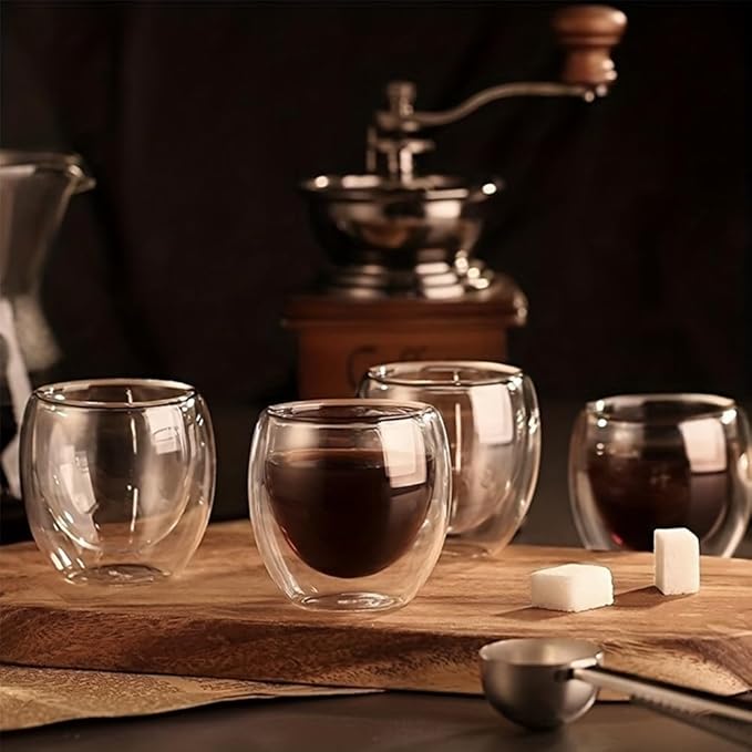 6pcs Double Wall Espresso Cups, 3 Ounce Glass Coffee Mugs, Clear Espresso Shots, Insulated Small Demitasse Cups for Cappuccino Latte Tea(COLOR:Transparent)