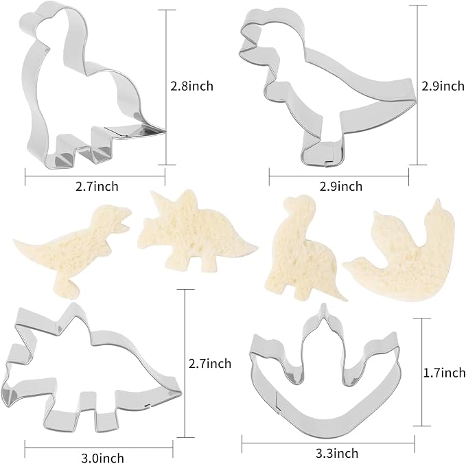 Cookie Cutter ANCKNE Dinosaur Cookie Cutter Set Small Size Stainless Steel Shaped for Kids Dinosaur Theme Birthday Party Supplies