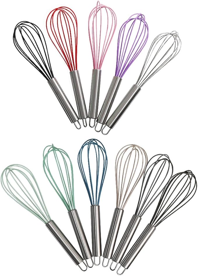 1-Piece Purple Silicone Whisk with Stainless Steel Handle BRIIEC 10-inch Egg Beater Milk Beater Balloon Whisk Manual Baking Tool for Blending Stirring Whisking and Beating