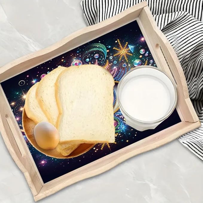 DIY Diamond Serving Tray Diamond Art Painting Creative Design Handmade Wooden Tray Dinner Plate for Coffee Breakfast Home Organizer-Eye