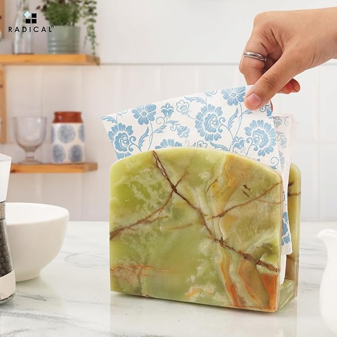 Radicaln Marble Napkin Holder 5.5" Inches Green Onyx Handmade Simple Modern Home & Kitchen Napkins Paper Holder For Countertop - Ideal Napkin Holder for Home Decor