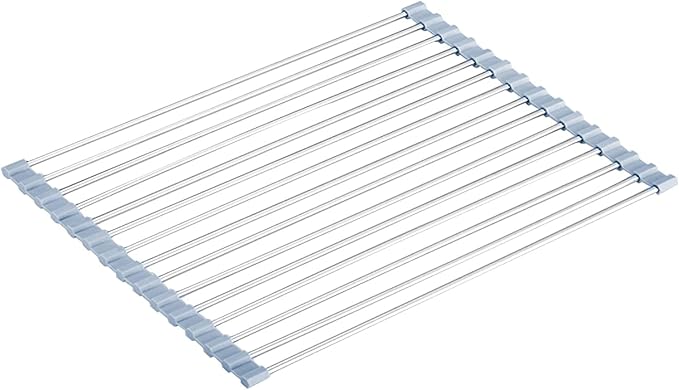 Seropy Roll Up Dish Drying Rack Over Sink Over The Sink Dish Drying Rack Kitchen Dish Drainer, Folding Dish Rack for Kitchen Sink Counter Stainless Steel Mat Foldable Dish Dryer Racks 17.5" x 13.7"