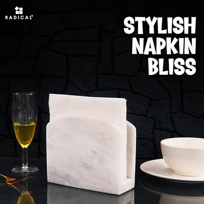 Radicaln Marble Napkin Holder 5.5" Inch White Handmade Dining Table Napkins Holder - Simple Modern Home & Kitchen Paper Towel Holder Countertop For Home Decor
