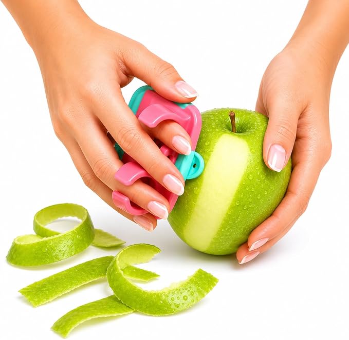 2 Finger Vegetable Peeler Easy Grip Safe Ergonomic Fruit & Potato Peeler for Arthritis Hands, Non Slip Kitchen Gadget for Carrots, Apples & Cucumbers with Stainless Steel Blade (Pink & Turquoise)