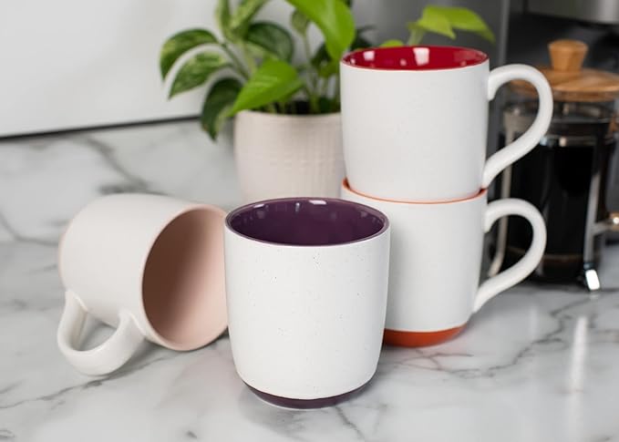 Elanze Designs Typewriter Speckled Warm Assorted 13 ounce Ceramic Coffee Mugs Set of 4