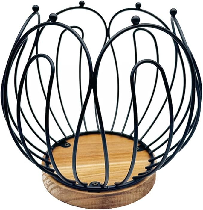 Multifunctional Coffee Pods Storage Basket with Wood Base Decorative Holder for Accessories