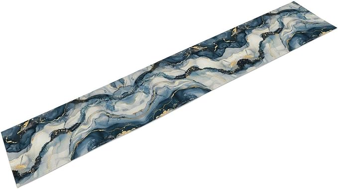 Marble Table Runner, Abstract Gold and Blue Black Modern Luxury Texture Pattern Printed Linen Table Runners for Kitchen Living Room Farmhouse Dining Room Party Home Decor 13" W x 72" L