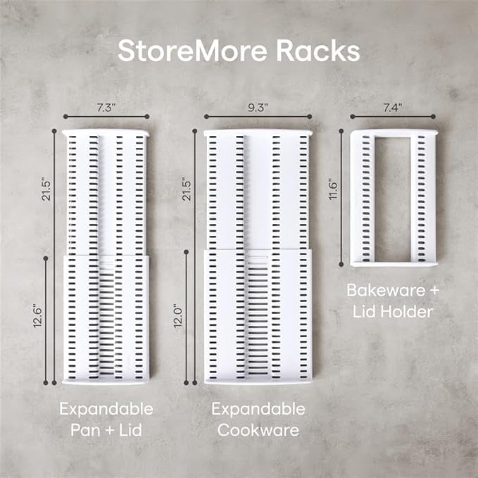 YouCopia StoreMore Expandable Pan and Lid Rack, 12.5"-22" Wide Adjustable Pan Organizer for Kitchen Cabinet Storage, Classic Edition
