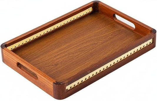 Wooden Tray with Handles Metal Handle Wooden Serving Tray Home, Grid Wooden Handle, Large 45 30 5cm