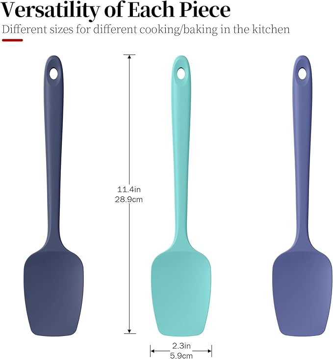 Silicone Spoon Spatulas Set, 600ºF Heat-Resistant BPA-Free Non-Stick Rubber Spoonulas Kitchen Baking Cooking Spoons Versatile for Scooping, Mixing, Stirring, Serving (Set of 3, Multi-4)