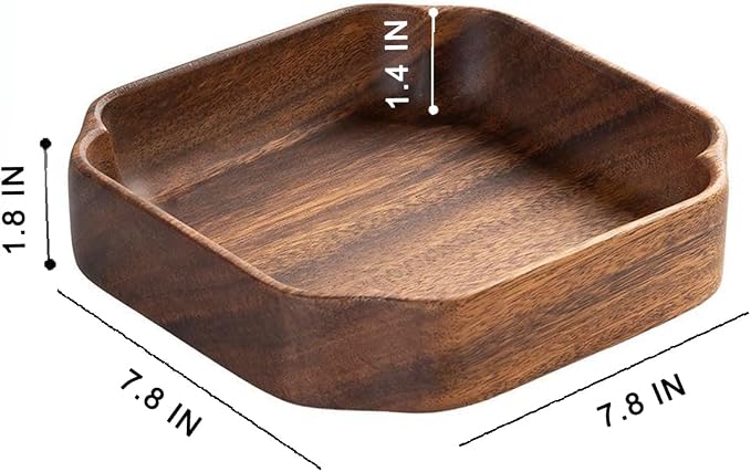 Acacia Wood Serving Tray, 7.8" Square Wooden Bowls for Snacks, Nuts, Fruits & Candy, Decorative Small Wood Catchall Tray for Keys, Jewelry, Entryway Vanity Countertop Organizer