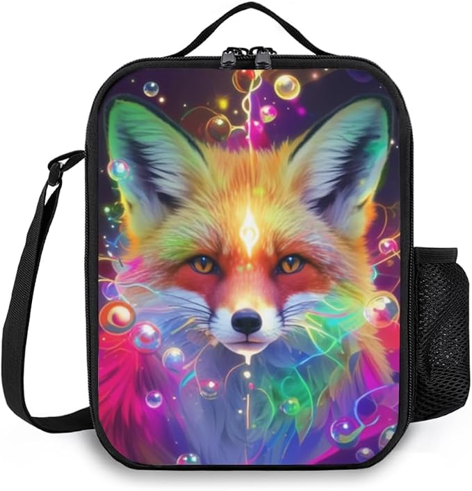 Insulated Lunch Bag, Reusable Portable Lunch Box With Shoulder Strap, Fox Lunch Bag, Funny Cute Bento Lunchbox Cooler Thermal Meal Tote Kit