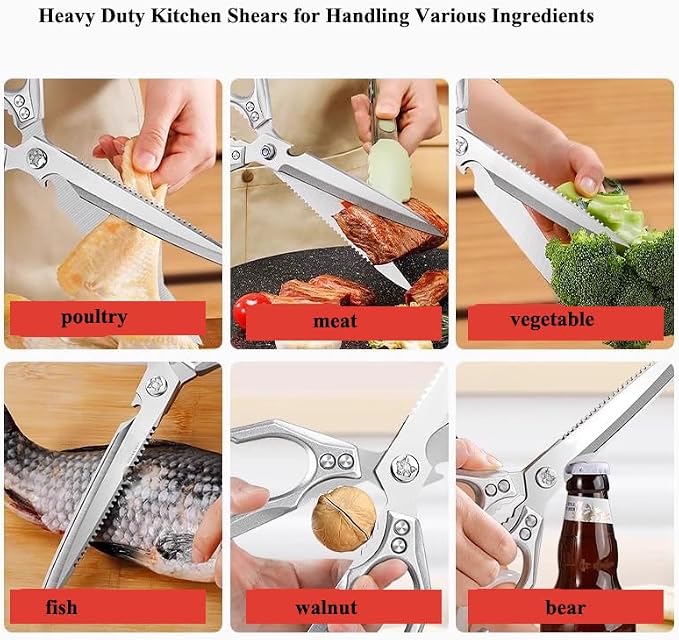 Extended Blade All Purpose Heavy Duty Kitchen Shears for Cooking BBQ, Ergonomi Roast Food Cutting Scissors Dishwasher Safe