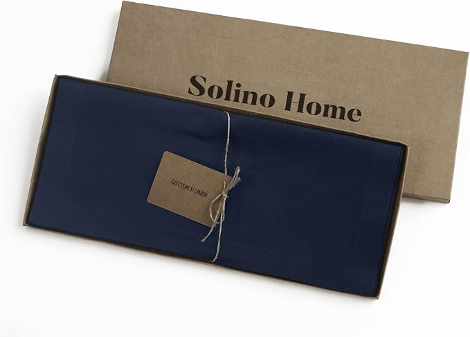 Solino Home Navy Cotton Linen Table Runner 144 Inches Long - Elegant Machine Washable Dining Table Runner 14x144 Inch for Summer Decor & 4th of July - Dru