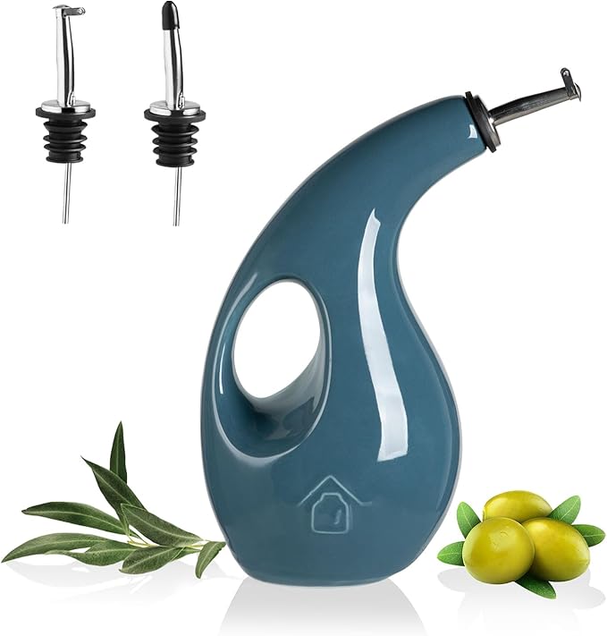Sweejar Ceramic Olive Oil Dispenser Bottle, 24 Oz Opaque Cruet Protects EVOO Oil to Reduce Oxidation, Suitable for Storage Vinegar, Coffee Syrups, Liquids (Fog blue)