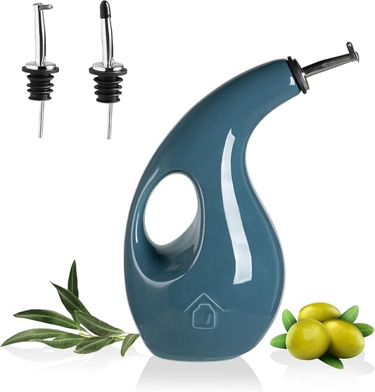 Sweejar Ceramic Olive Oil Dispenser Bottle, 24 Oz Opaque Cruet Protects EVOO Oil to Reduce Oxidation, Suitable for Storage Vinegar, Coffee Syrups, Liquids (Fog blue)