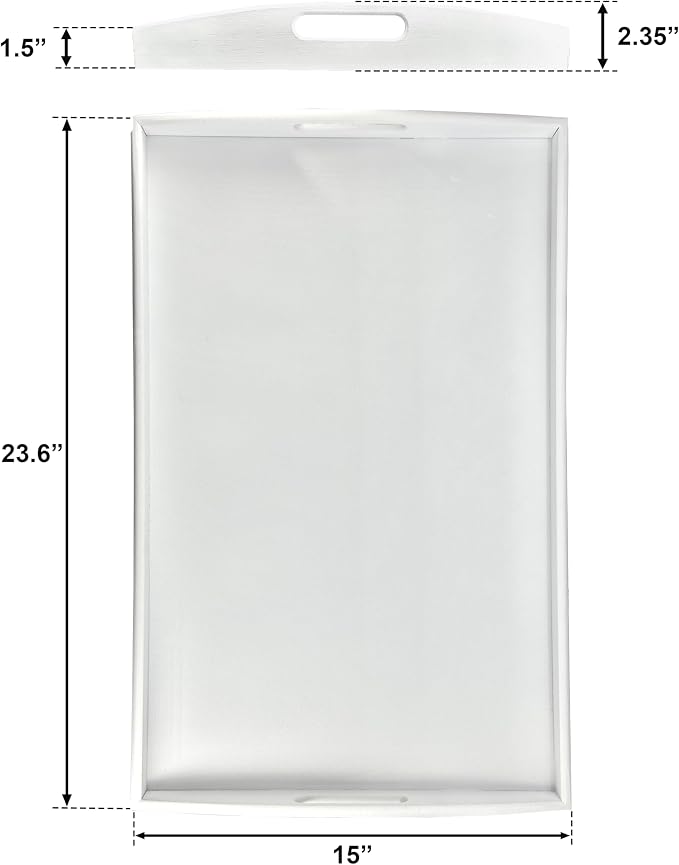 Bam & Boo White Bamboo Serving Tray Extra Large with Handles for Food, Drinks, Storage, Decor, Vanity, Breakfast, Parties, Weddings, Picnics(23.6” x 15” x 2.35”, White)