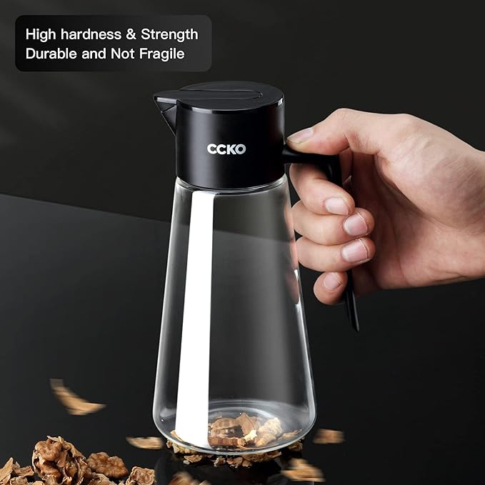 CCKO Glass Olive Oil Dispenser Bottle 19oz Olive Oil Bottle for Kitchen, Auto Flip Drip Free Cooking Oil Dispenser for Soy Sauce, Syrup, Vinegar, Salad Dressing Container (White)