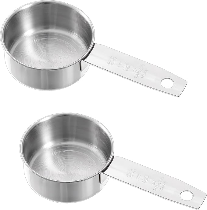 2 Pcs 1/4 Cup Stainless Steel Measuring Cup, 60 ml 2 oz Stainless Steel Measuring Cups Metal Coffee Scoop Cat Food Scoops for Wet and Dry Ingredients Cooking Baking Kitchen, Dishwasher Safe