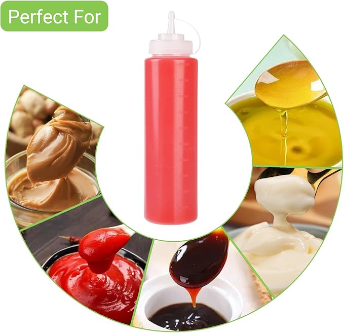 6 Pack 32 oz Squeeze Bottles for Sauces Plastic Condiment Squeeze Bottles, Wide Mouth with Caps, Perfect for ketchup, BBQ, Condiments, Oil, Icing, Liquids
