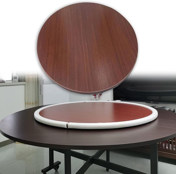 Lazy Susan Wooden Turntable For Round Dining Table, Round Wooden Rotating Tray, Easy Cleaning, Ø20in~39in, Kitchen Rotating Serving Plate, 360 ° Rotation Without Tilting (Color : Red-brown, Size : Ø
