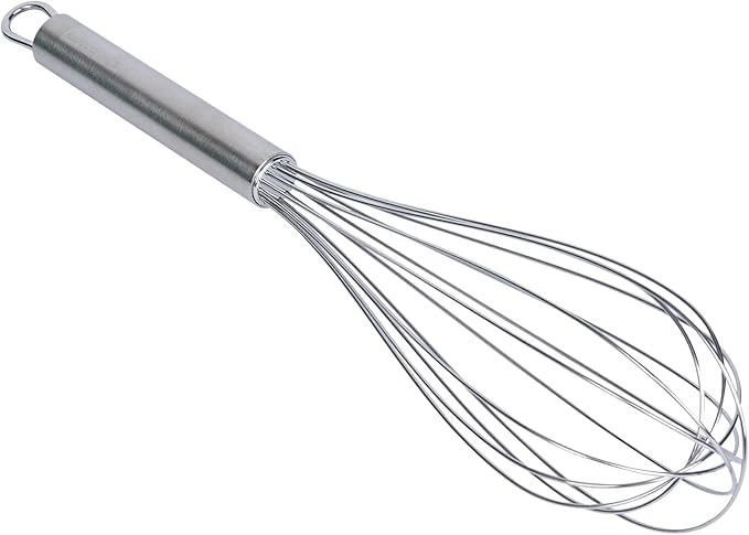 Restaurantware 12 in Stainless Steel Wire Whisk - German Standard Kitchen Balloon Whisk with Ergonomic Handle, Dishwasher Safe - Durable French Whisk for Cooking, Mixing Thick Batter and Sauce