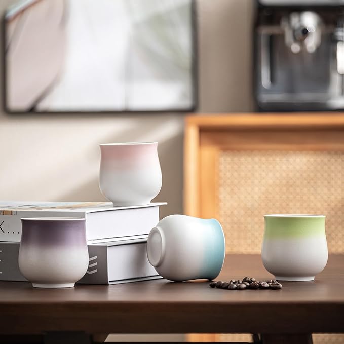 4-Oz Ceramic Espresso Cups Set - Multi-Color, Handle-Free Design for Home & Cafe | Dishwasher-Safe Stoneware Cups (Gradient Purple, 2)