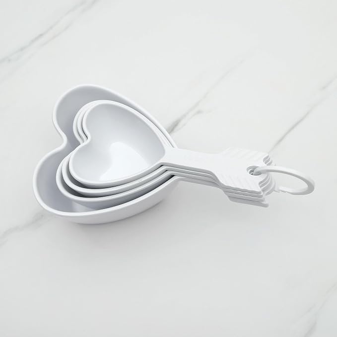 UP 4-Piece Heart Melamine Measuring Cups Set, Professional Nesting Baking and Cooking Tools for Liquid and Dry Ingredients, White