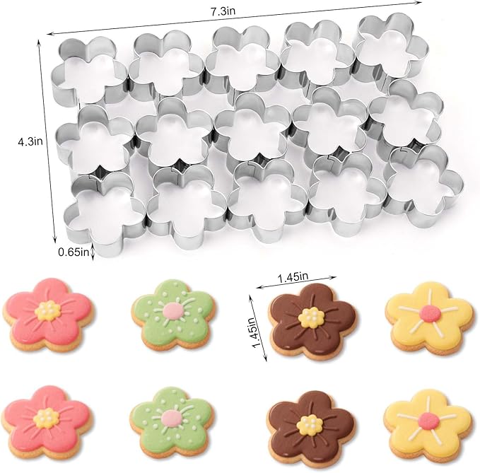 AIERSA Mini Flower Cookie Cutter, 15 Cavity Cracker Cutter, 1.4 Inch Small Flower Shaped Cookie Cutter, Mother's Day Valentine's Day Cracker Cutters for Baking Fruit Fondant Clay