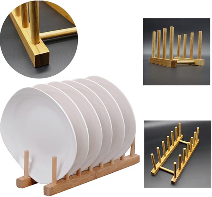YWSHF Bamboo Wooden Dish Rack Dishes Drainboard Drying Drainer Storage Holder Stand Kitchen Cabinet Organizer for Dish,Plate,Bowl,Cup Pot,Lid,Book