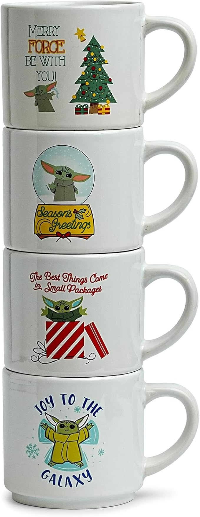 Star Wars Grogu Holiday Cuteness 4-Piece 10oz Stackable Ceramic Mug Set