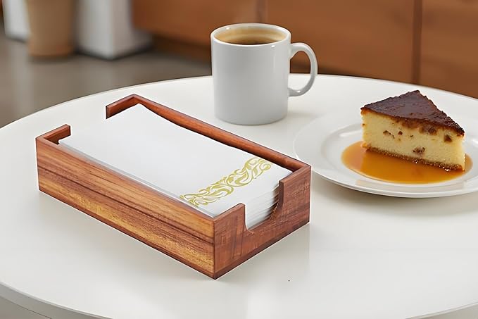 Napkin Holder for Bathroom, Acacia Guest Towel Holder, 4 Non Slip Pads, Disposable Hand Towel Tray for Bathroom, Wooden Paper Towel Dinner Napkin Holder for Table Party Bar Kitchen Accessories