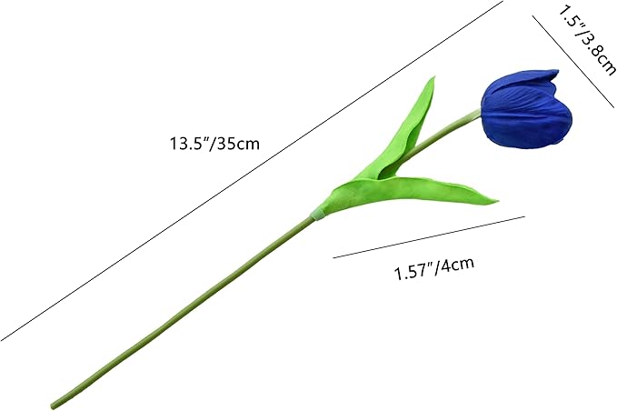 Mandy's Royal Blue Partially Open Artificial Tulips Flowers Centerpiece, 13.5" Lifelike PU Fake Floral Stems 12pcs for Kitchen Island & Dining Table, Spring Decor for Easter