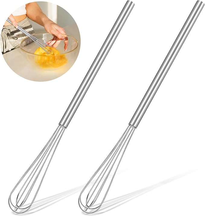 Hecila Mini Whisk Stainless Steel Mixer Compact Small Whisks for Cooking 2PCS 10.4 Inch Long Baking Mixer Skinny Egg Beater Whisks Tiny Wire Whisk Kitchen Stirrer for Whisking Beating Egg Blending