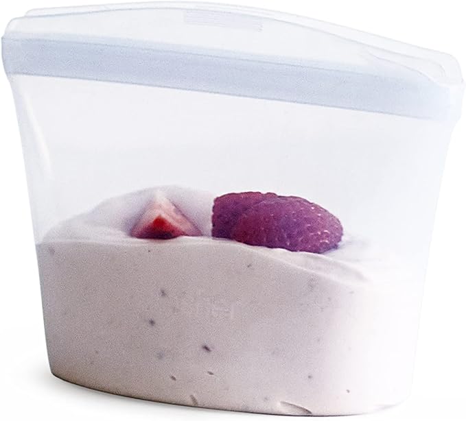 Stasher Silicone Reusable Storage Bag, 1-Cup Bowl, Reusable Freezer Bag, Microwave, Dishwasher, Oven Safe, Sous Vide, Premium Lunch Container, Eco Friendly, Food Storage Bag, Snack Bag, 8 oz, Clear | Reusable Food Bag