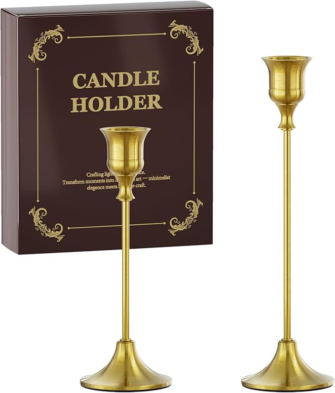 FSyueyun Brass Candlestick Holders Set of 2, Elegant Metal Candlestick Holders for Vintage Taper Candle Holders, Perfect for Table Centerpieces, Fireplace, Home Decor, Weddings and Party Decorations