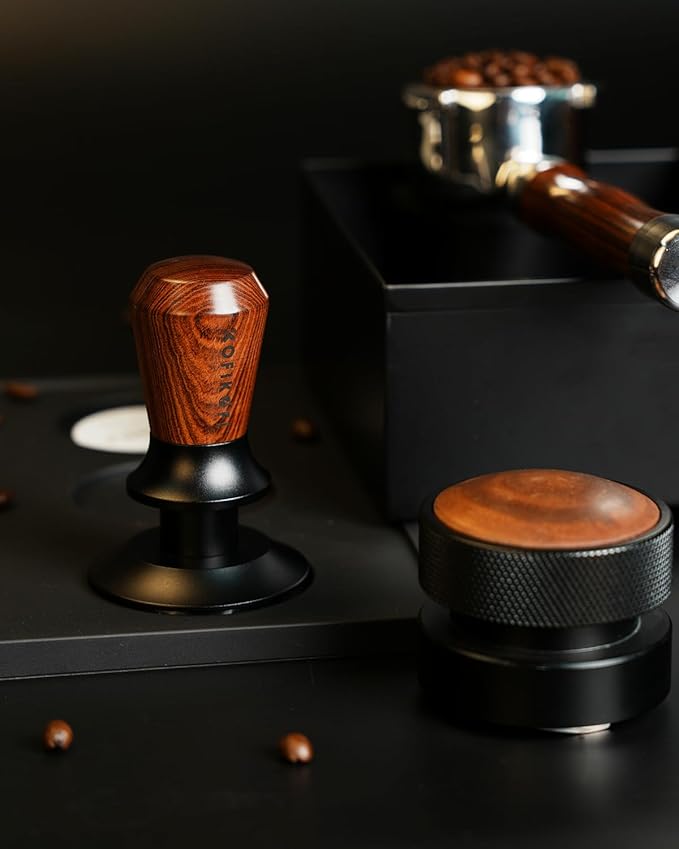 53.3mm Espresso Tamper, Coffee Tamper with Stainless Steel Ripple Base, Barista Espresso Coffee Tamper with 30lbs Spring Loaded and Rosewood Handle Fits for Breville Series 54mm Portafilter