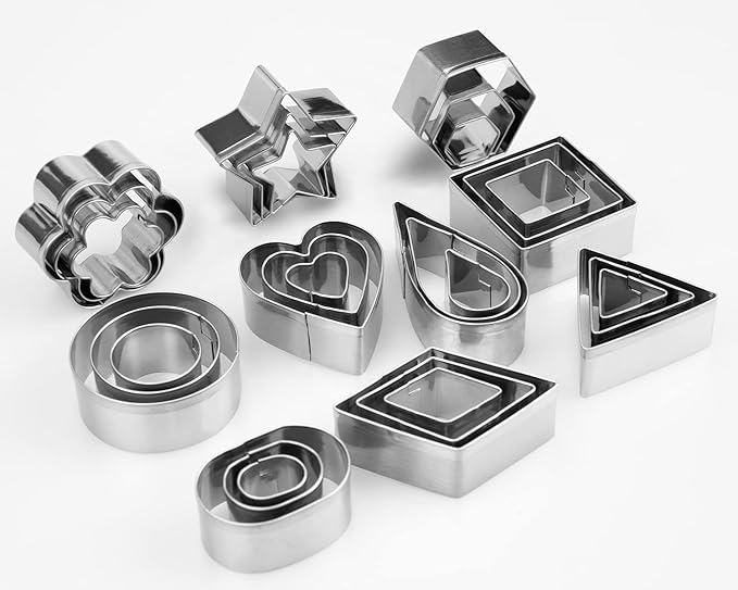 30Pcs Mini Cookie Cutters Set- Heart Star Flower Round Square Hexagon Oval Diamond - Small Stainless Steel Cookie Cutters - Polymer Clay Cutters Mini Fruit Cutter Small Biscuit Cutters