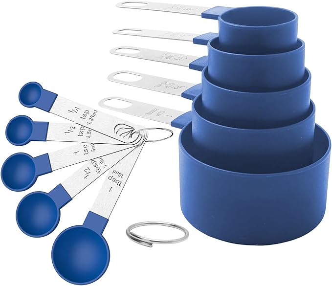 Measuring Cups and Spoons Set, 10-Piece Stackable Kitchen Tools with Stainless Steel Handles, Nesting Measurement Gadgets for Cooking & Baking (blue)