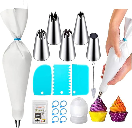 17 Pcs Reusable Piping Bags and Tips Set, Professional Cake Decorating Supplies with Standard Couplers and Silicone Rings, Frosting Baking Tools for Cupcake and Cookie Icing Decoration