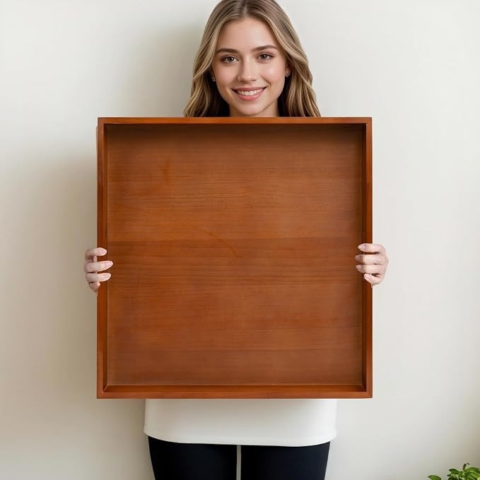 20 Inch Extra Large Square Serving Tray HeavyDuty Pine Wood Tray for Oversized Ottoman Coffee Table and Counter Giant Decorative Organizational Tray Extensive Kitchen Serveware