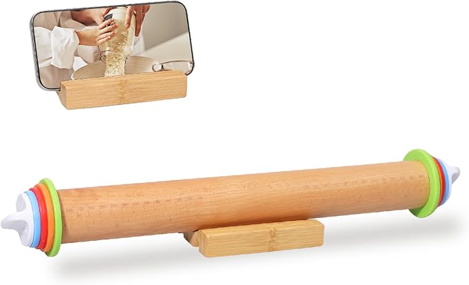 Adjustable Rolling Pin with Thickness Rings -17INCH Wood Dough Roller for Perfect Baking, Fondant & Cookies Ideal Rolling Pin for Dough & Cookie Decorating Supplies