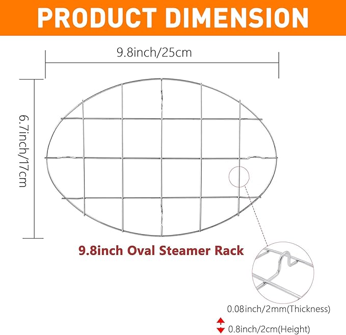 TamBee Oval Roasting Cooling Rack 9.8x6.7 Inch 304 Stainless Steel Baking Broiling Rack Cookware 0.8 Inch heigh Thick Version 2PCS for Party Turkey Dinner Steak