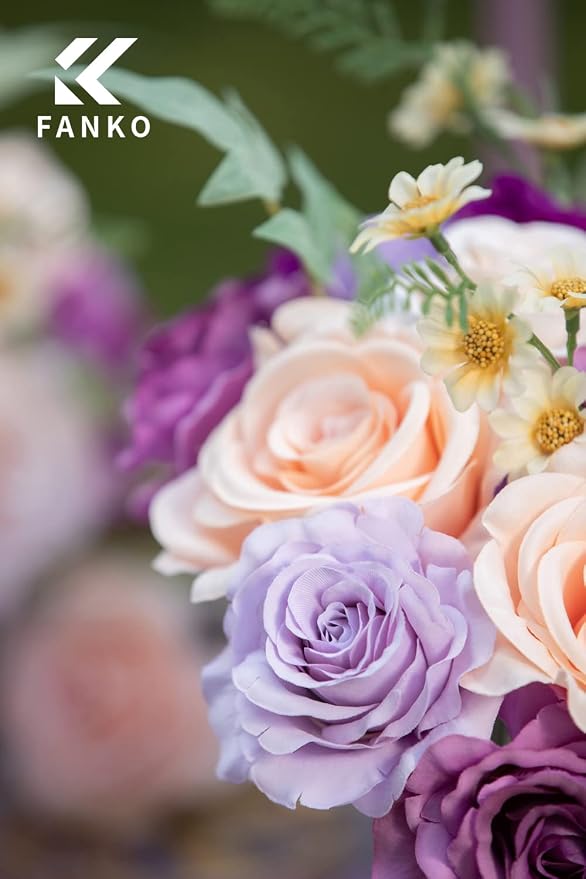 FANKO Artificial Flowers for DIY Bouquet, Purple Mauve Faux Rose, Ivory Peach Fake Flower Rose Dahlia Daisy for Vase, Floral Arrangement, Centerpieces, Wedding, Home Decor, Party Decoration