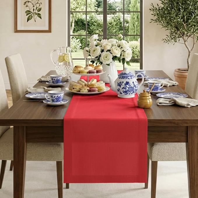Classic Linen™ by D'Moksha Racing Red Table Runner 90 Inches Long, 100% Pure Linen, 14 x 90 Inch Table Runner for Dresser, Dining- Summer, Father's Day